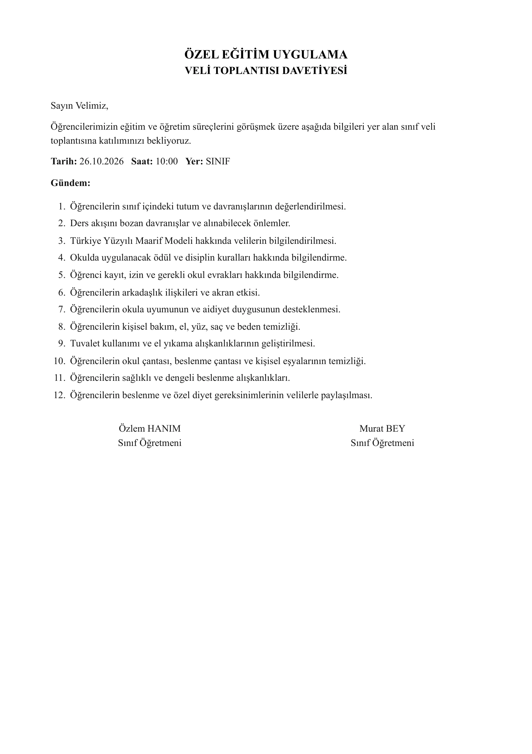 PRATİKBEP örnek dosyalar, 18. sayfa — Veli Toplantısı • Öncesi
